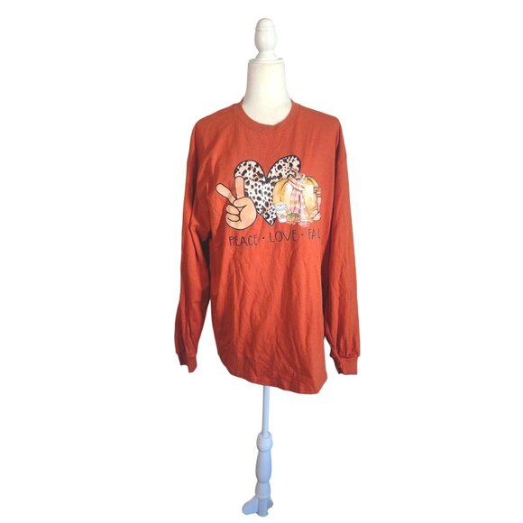 Gildan XL Peace Love Fall Long Sleeve 100% Cotton T-Shirt - Picture 2 of 14